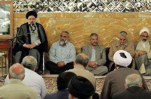 Seated from Left to Right: Ebrahim Raisi, former Commander of the IRGC-Basij Forces Mohammed Reza Naqdi, former Commander-in-Chief of the IRGC Mohammad Ali Jafari, and former Commander of the IRGC-Quds Force Qassem Soleimani